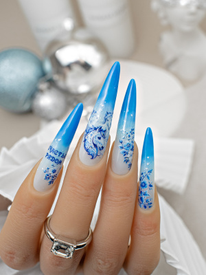 Слайдер-дизайн SPARKLE лошади серебро гжель из каталога Слайдеры SPARKLE, в интернет-магазине BPW.style